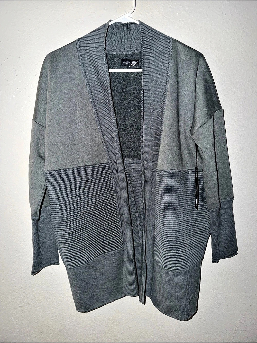 Fundamental coast Gray Open Front Knit Cardigan Like New